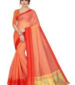 Light orange plain cotton silk saree with blouse