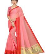 Light peach plain cotton silk saree with blouse