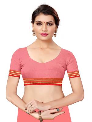 Light peach plain cotton silk saree with blouse 4
