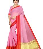 Light pink plain cotton silk saree with blouse
