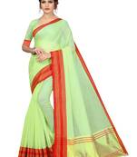 Light green plain cotton silk saree with blouse