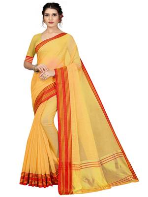 Mustard plain cotton silk saree with blouse 1