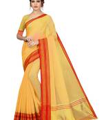 Mustard plain cotton silk saree with blouse