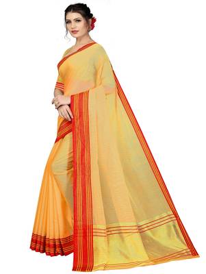 Mustard plain cotton silk saree with blouse 2