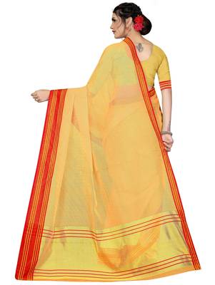 Mustard plain cotton silk saree with blouse 3