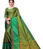 Green plain cotton silk saree with blouse