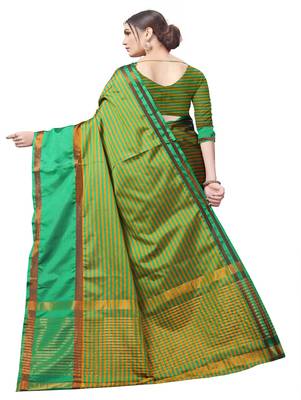 Green plain cotton silk saree with blouse 3