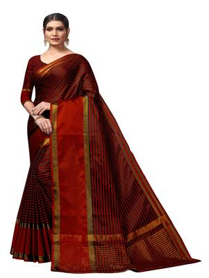 Maroon plain cotton silk saree with blouse 1
