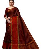 Maroon plain cotton silk saree with blouse