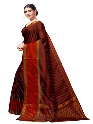 Maroon plain cotton silk saree with blouse 2