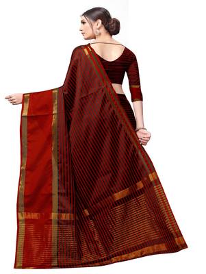 Maroon plain cotton silk saree with blouse 3