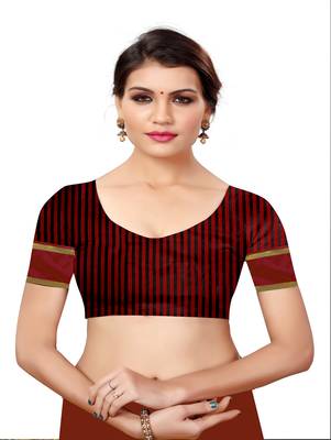 Maroon plain cotton silk saree with blouse 4