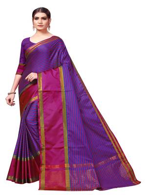 Rani pink plain cotton silk saree with blouse 1