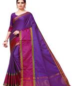 Rani pink plain cotton silk saree with blouse