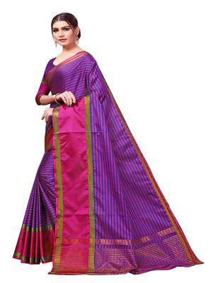 Rani pink plain cotton silk saree with blouse 2