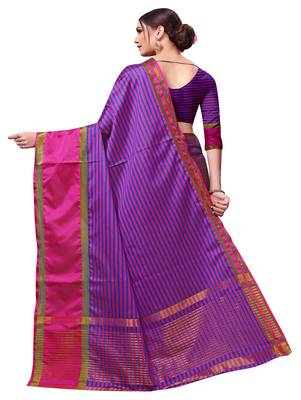 Rani pink plain cotton silk saree with blouse 3