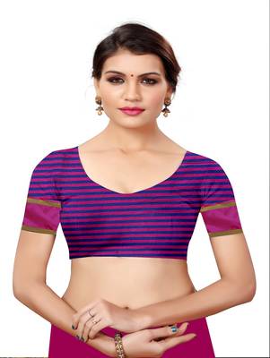 Rani pink plain cotton silk saree with blouse 4
