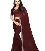 Brown plain georgette saree with blouse