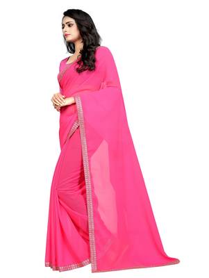 Light pink plain georgette saree with blouse 2