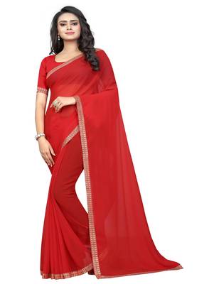 Blood red plain georgette saree with blouse 1
