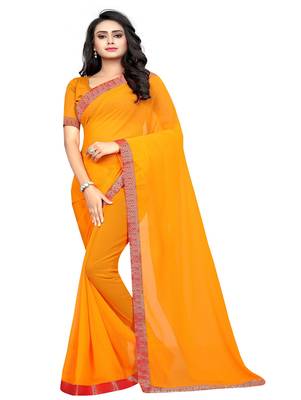 Mustard plain georgette saree with blouse 1