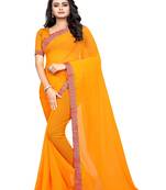 Mustard plain georgette saree with blouse