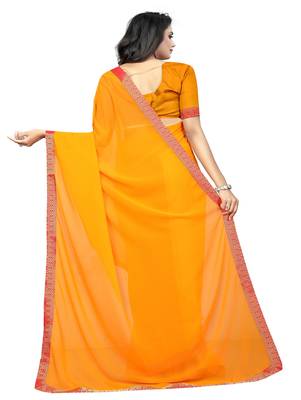 Mustard plain georgette saree with blouse 3