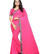 Pink plain georgette saree with blouse