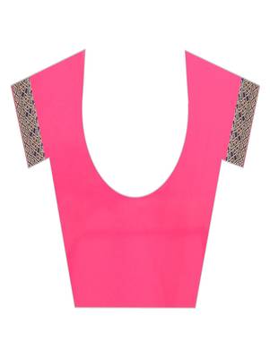 Pink plain georgette saree with blouse 4