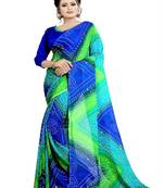 Blue printed georgette saree with blouse