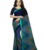 Navy blue printed georgette saree with blouse