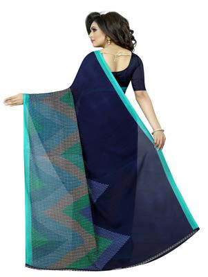 Navy blue printed georgette saree with blouse 3