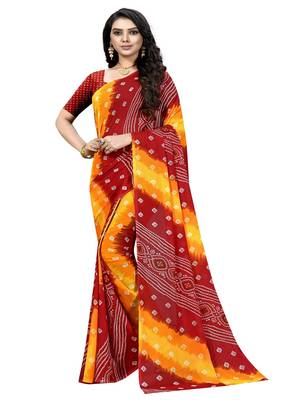 Red printed georgette saree with blouse 1