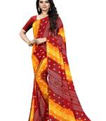 Red printed georgette saree with blouse
