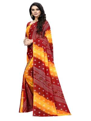 Red printed georgette saree with blouse 2
