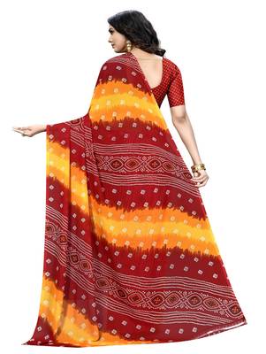 Red printed georgette saree with blouse 3