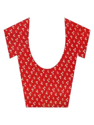 Red printed georgette saree with blouse 4