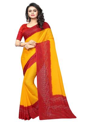 Yellow printed georgette saree with blouse 1