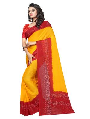 Yellow printed georgette saree with blouse 2