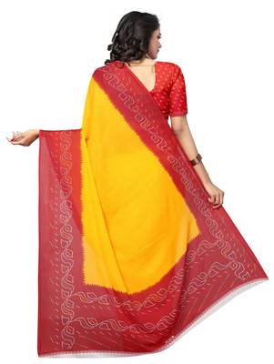 Yellow printed georgette saree with blouse 3