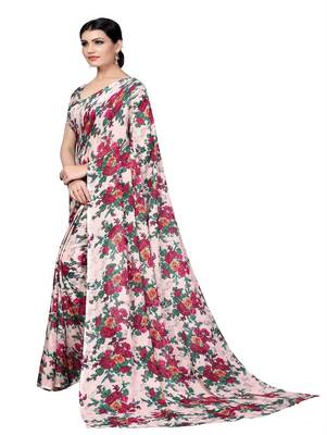 Coffee printed georgette saree with blouse 2