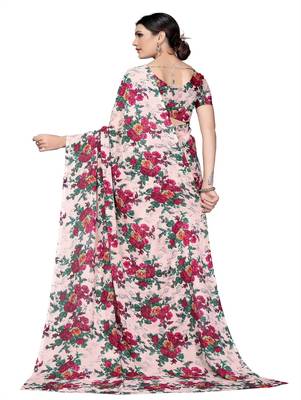 Coffee printed georgette saree with blouse 3