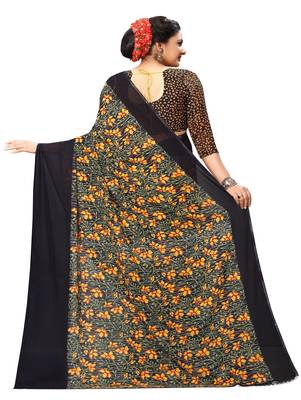 Navy blue printed georgette saree with blouse 3