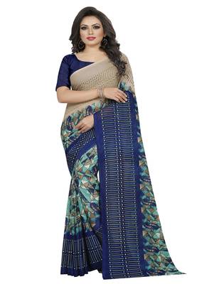Chiku printed georgette saree with blouse 1