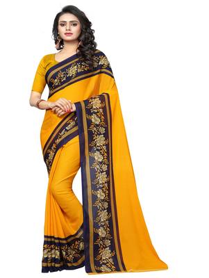 Yellow printed georgette saree with blouse 1