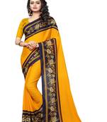 Yellow printed georgette saree with blouse