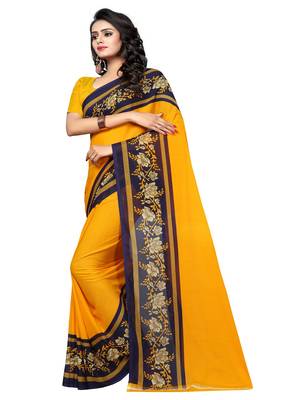 Yellow printed georgette saree with blouse 2