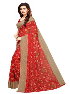 Red printed georgette saree with blouse 2