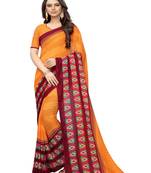 Orange printed georgette saree with blouse