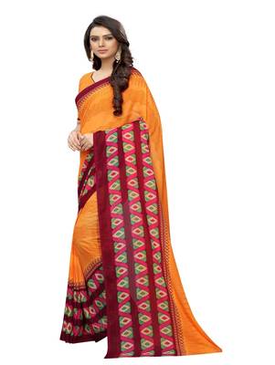 Orange printed georgette saree with blouse 2